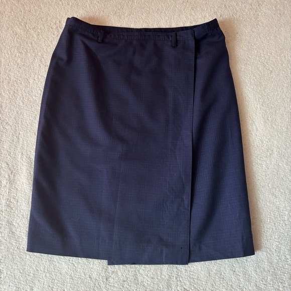 RALPH LAUREN COLLECTION  PURPLE LABEL WRAPPED BLUE WOOL SKIRT SIZE 8 US MADE - Picture 1 of 9